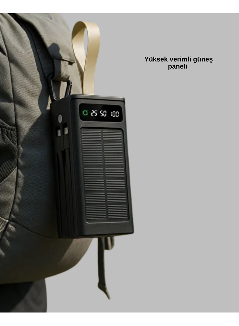 Güneş Panelli Powerbank LED Işıklı Taşınabilir Şarj Cihazı