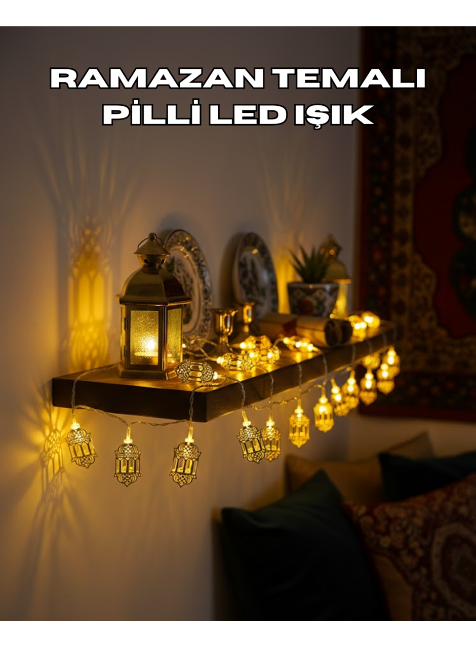 Pilli Altın Fenerli Ramazan Işıkları Dekoratif LED Zincir