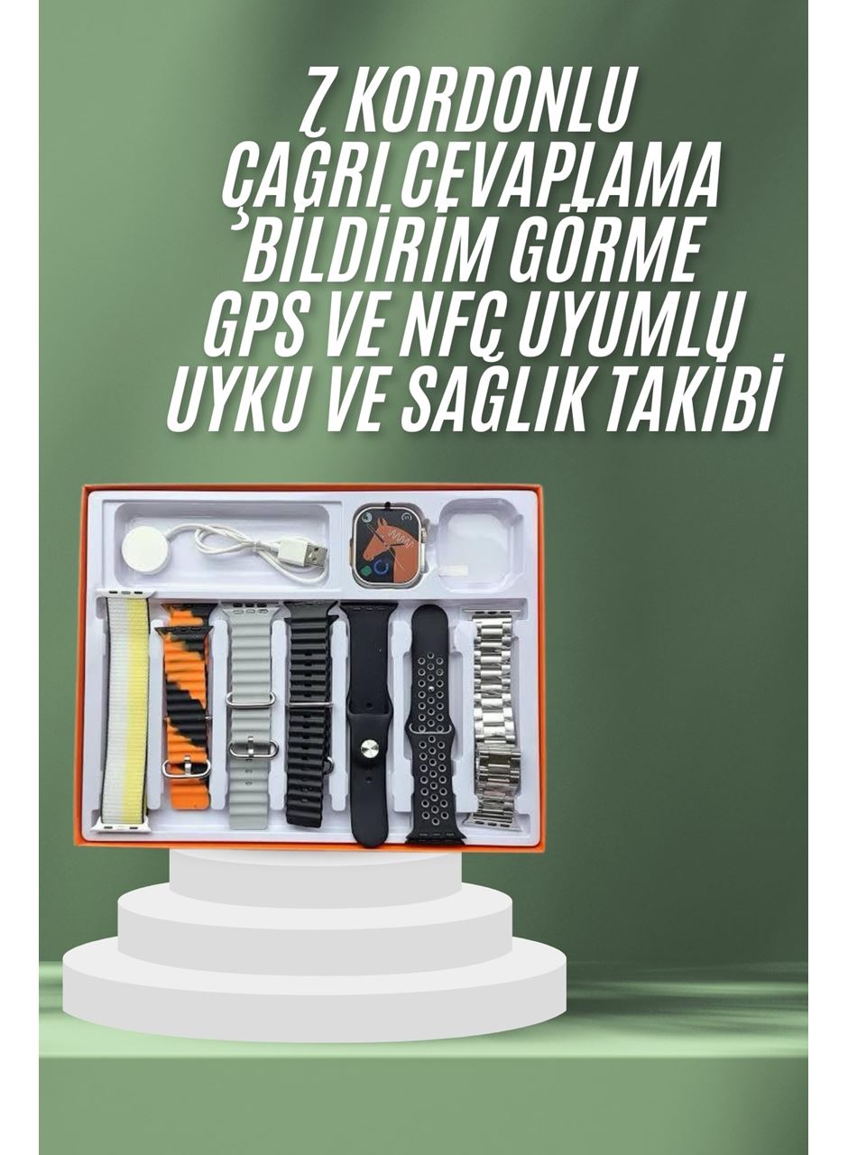 7 Kordonlu Akıllı Saat Plastik Kordon Hasır Kordon Çelik Kordon