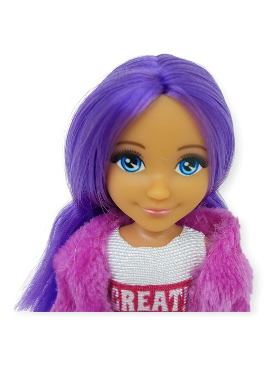 Ankiki Moda İkonu Bebek Figür 13 cm - Mor Saçlı "Great" Stil (Etekli Kombin)