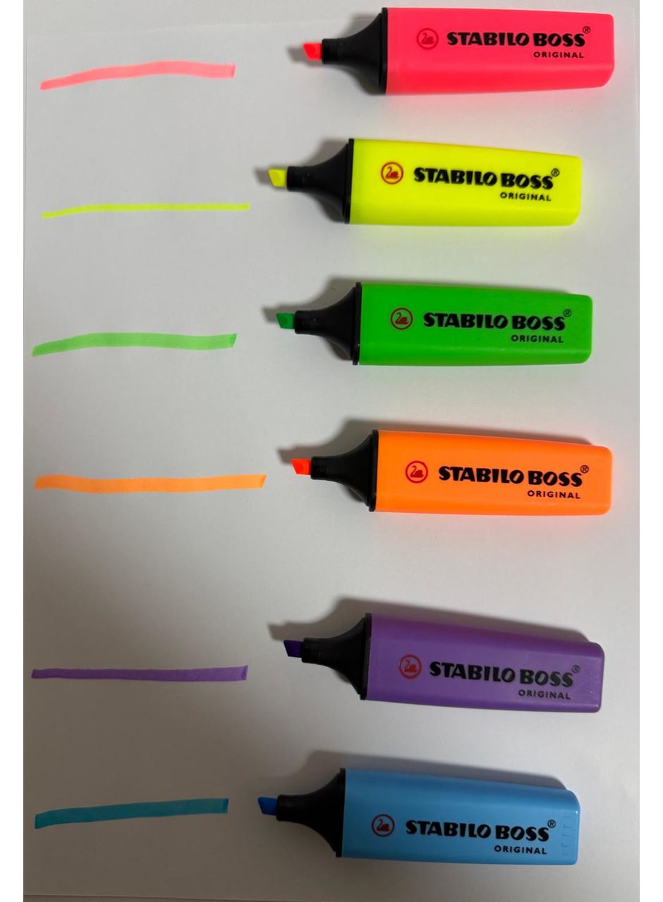 Fosforlu Kalem,  2-5 mm Uç, Su Bazlı Mürekkep, 4 Saat Kurumaya Dayanıklı 6 lı Set