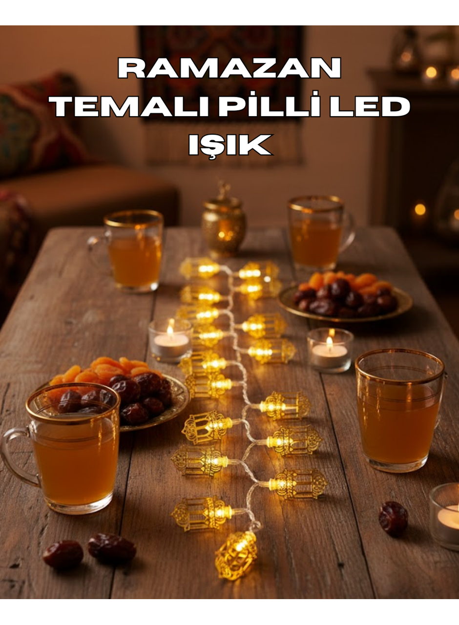 Ramazan Işıkları Pilli Altın Fener Tasarımlı Dekoratif LED Aydınlatma