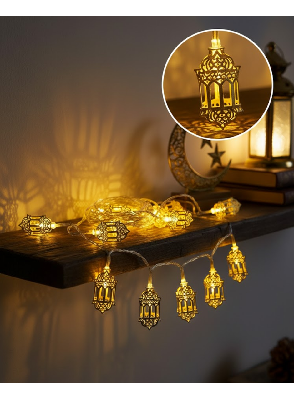 Ramazan Işıkları Pilli Altın Fener Tasarımlı Dekoratif LED Aydınlatma