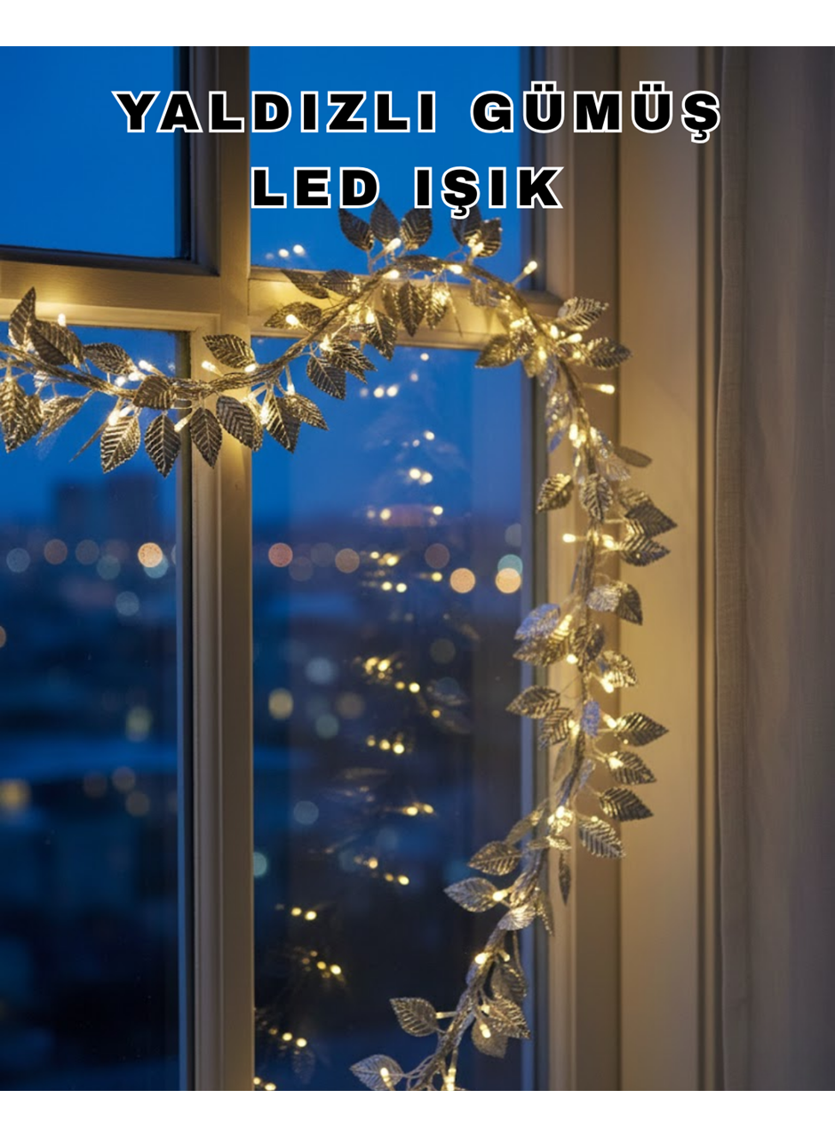 Pilli Gümüş Yaprak LED Işık Ev İçi ve Yılbaşı Dekor Aydınlatması