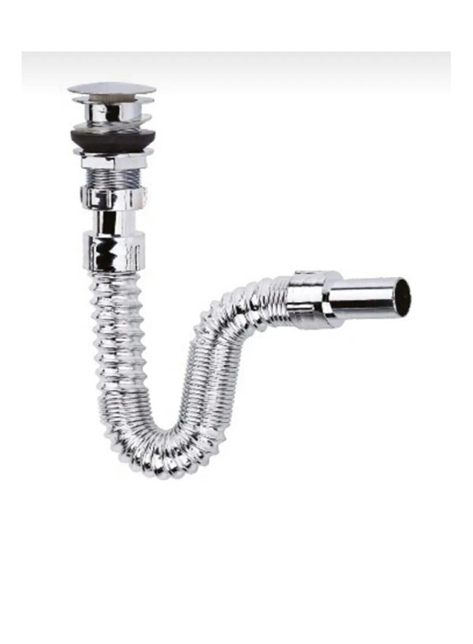 Krom Basmalı Sifon -Körüklü Sifon Bas Stoplu Lavabo Mutfak Sifonu-Paslanmaz (