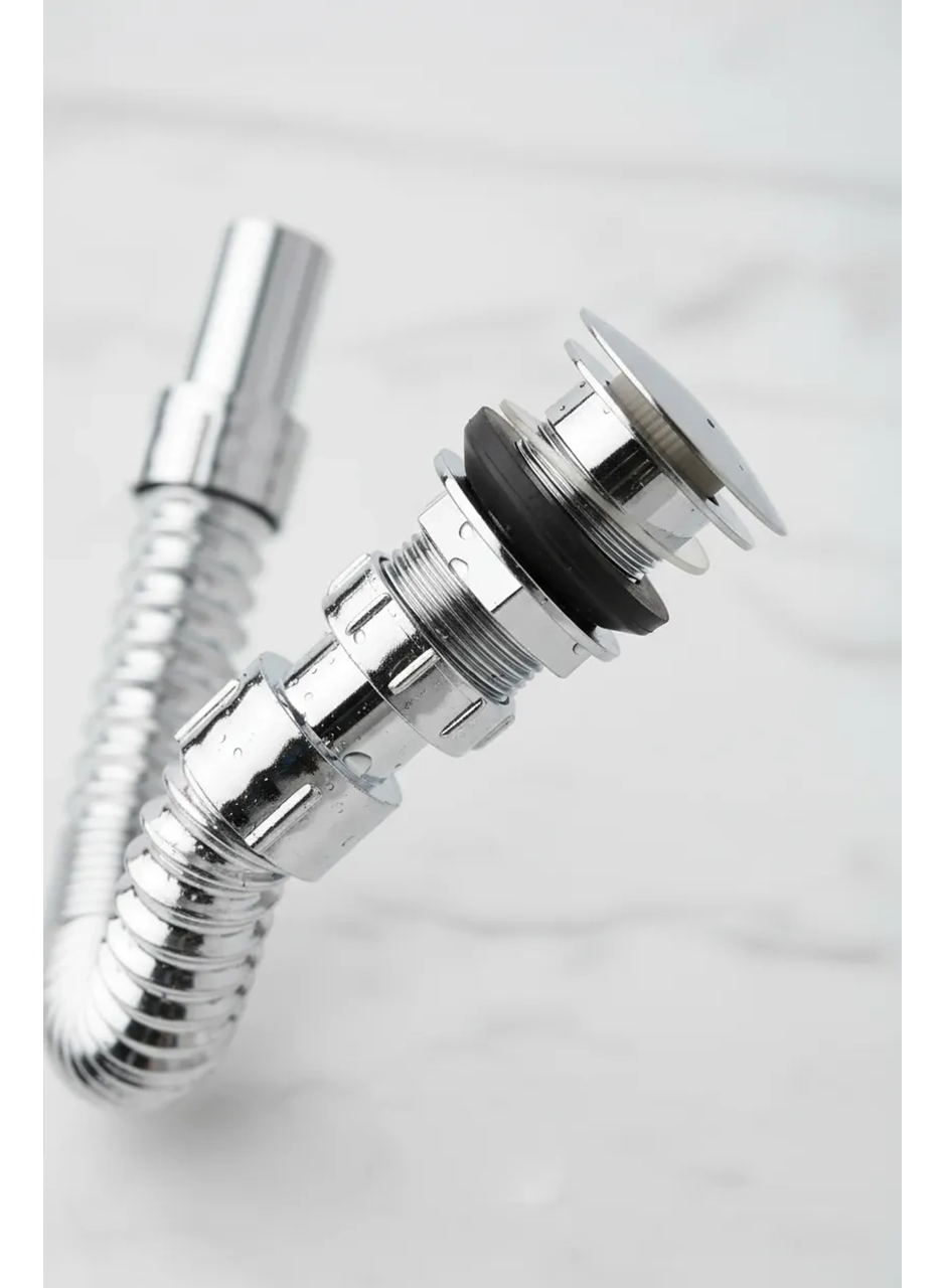 Krom Basmalı Sifon -Körüklü Sifon Bas Stoplu Lavabo Mutfak Sifonu-Paslanmaz (