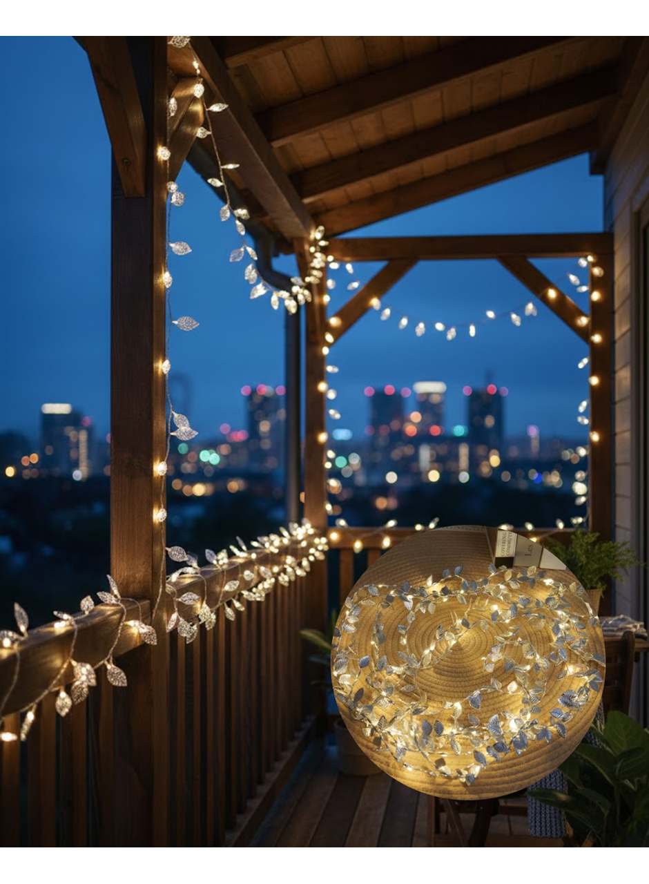 Pilli Gümüş Yaprak LED Işık Ev İçi ve Yılbaşı Dekor Aydınlatması