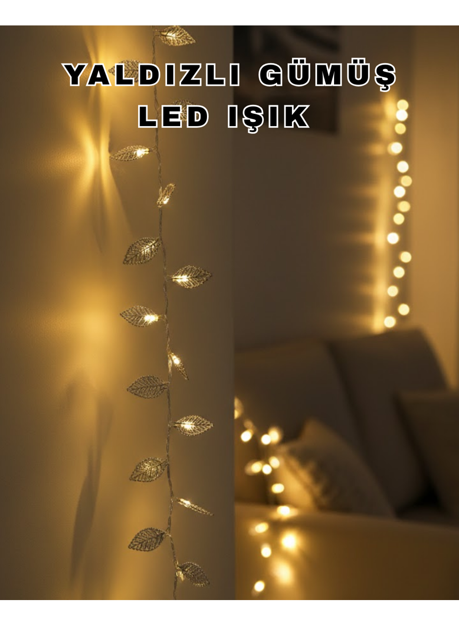 Dekoratif Gümüş Yaprak LED Aydınlatma Pilli Şık Ortam Işığı