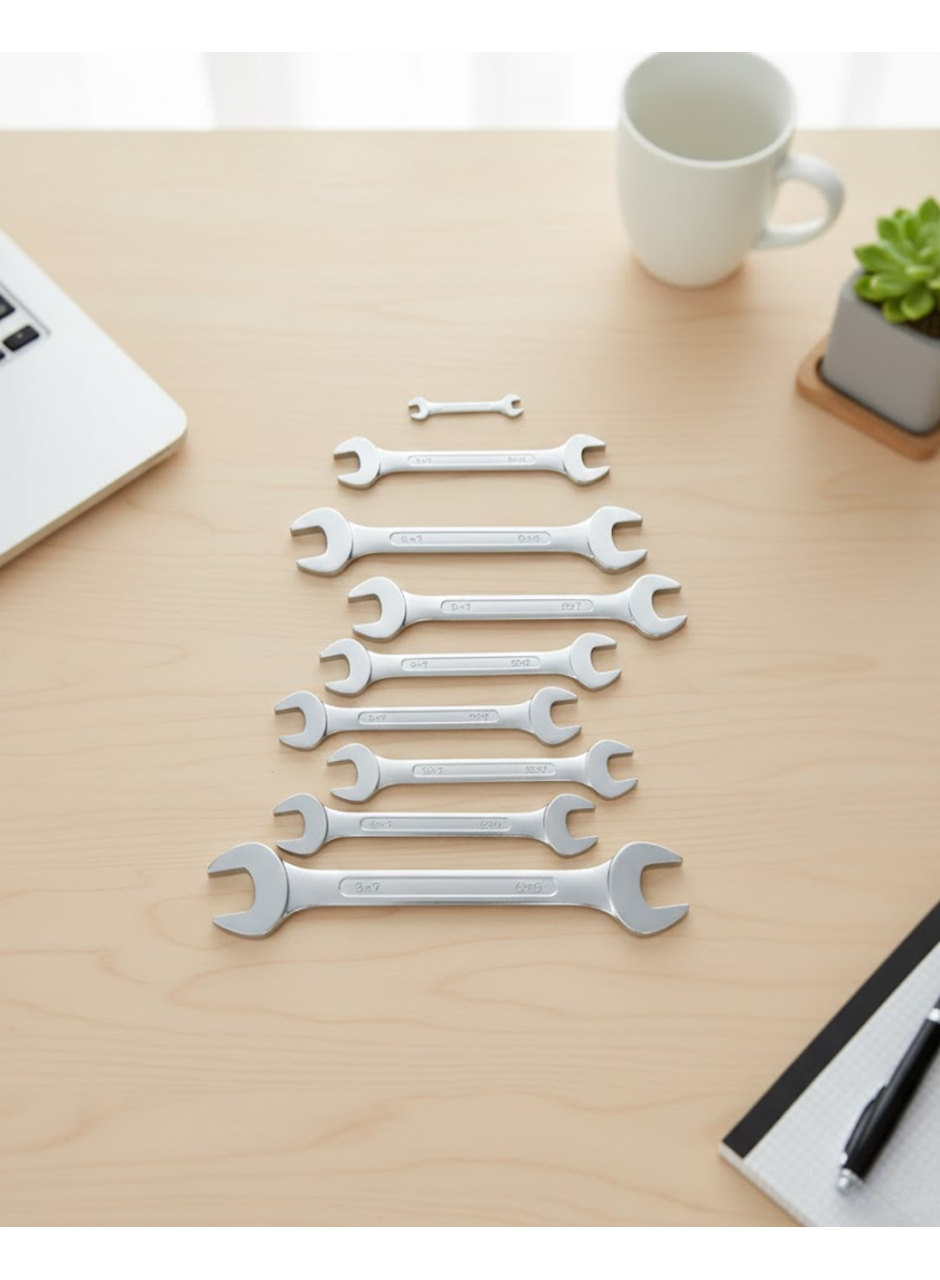 Farklı Ölçülerde Kombine Açık Ağız Anahtar Takımı