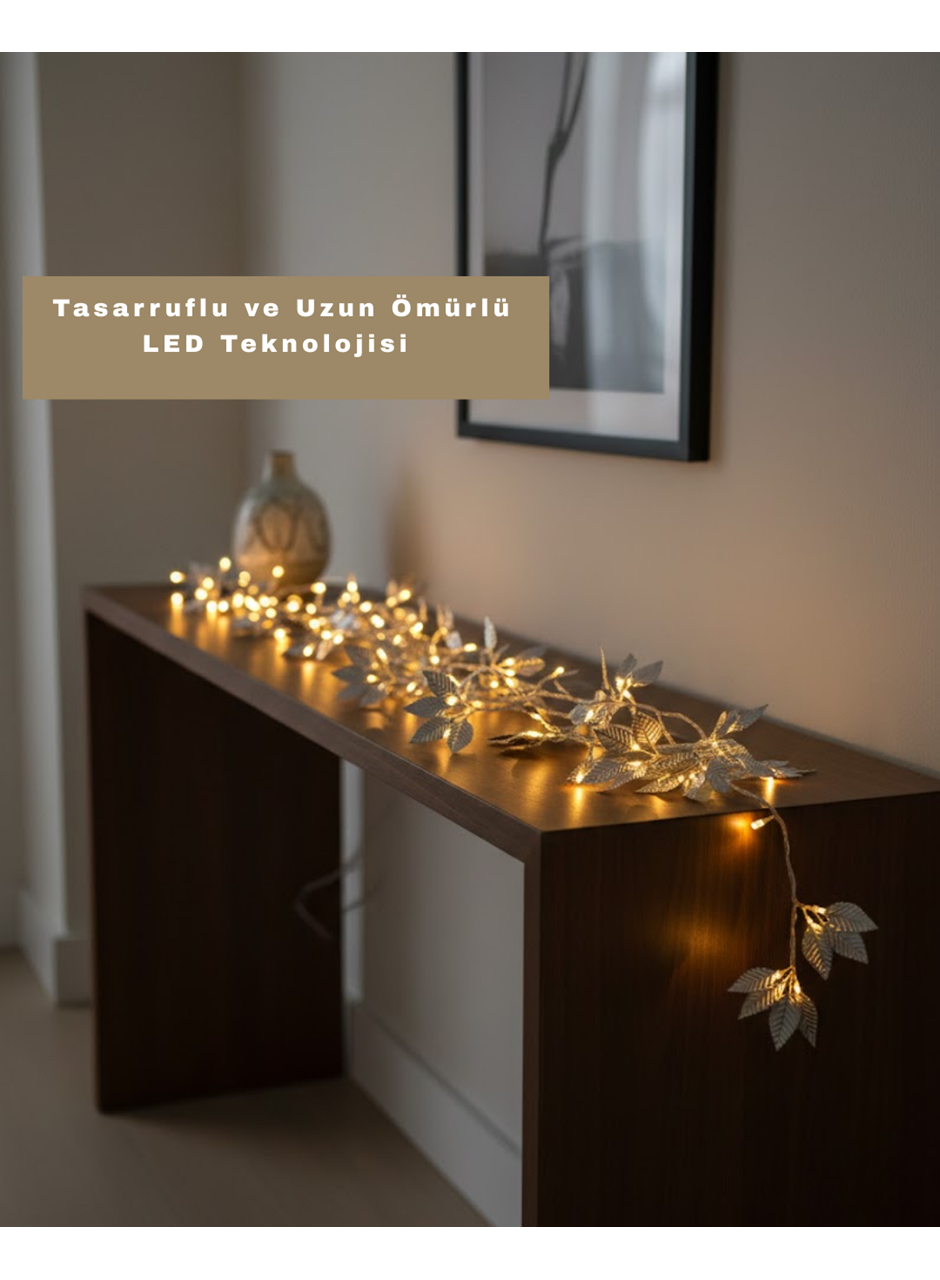 Gümüş Yaprak Tasarımlı LED Işık Pilli Ev ve Vitrin Dekoru