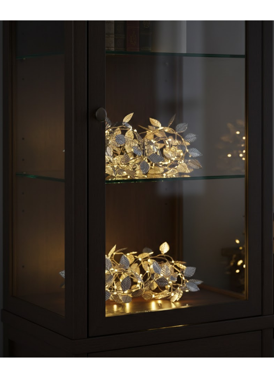 Yaldızlı Gümüş Yaprak LED Işık Pilli Dekoratif Ortam ve Yılbaşı Aydınlatması