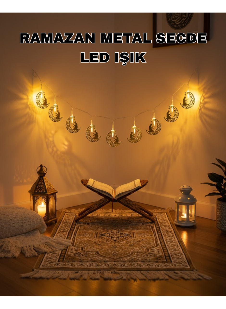 Ay ve Secde Tasarımlı Sıcak Beyaz LED Ramazan Işığı