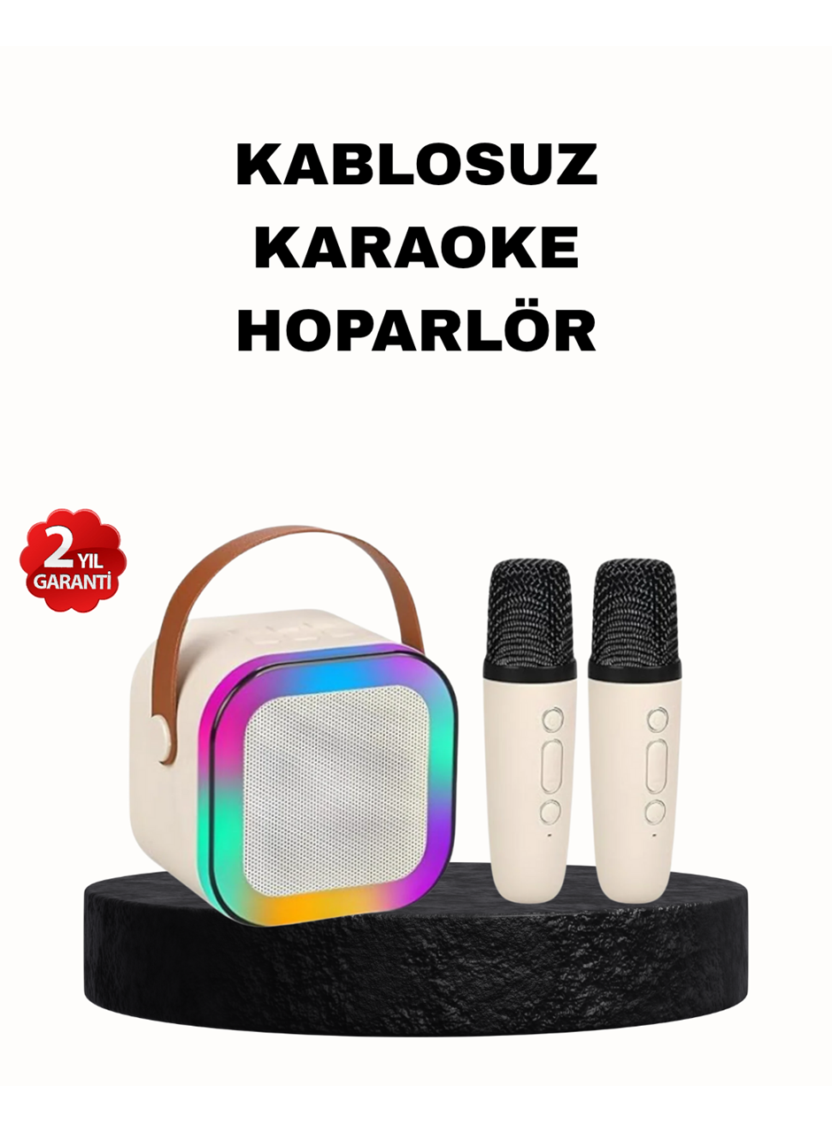 Karaoke Hoparlör Taşınabilir Çift Mikrofonlu ve LED Işıklı Bluetooth 5.0