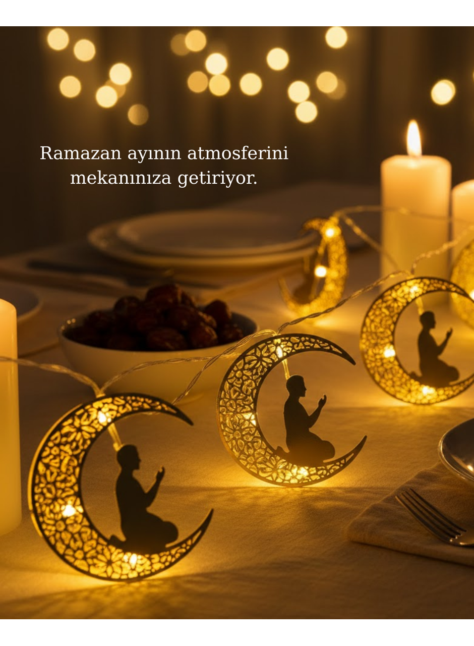 Secde Eden Adam Figürlü Ay Tasarımlı Ramazan LED Işık