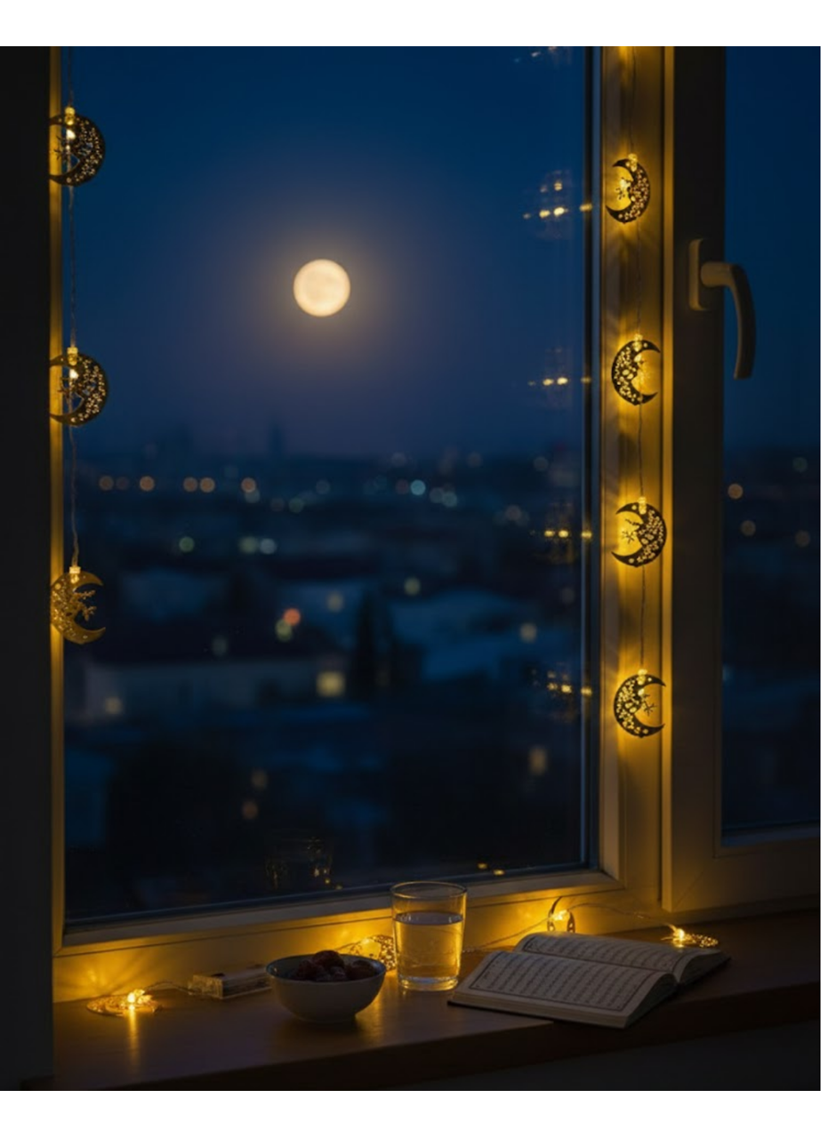 Dekoratif Minareli Hilal LED Işık Metal Gövdeli Ramazan Aydınlatma