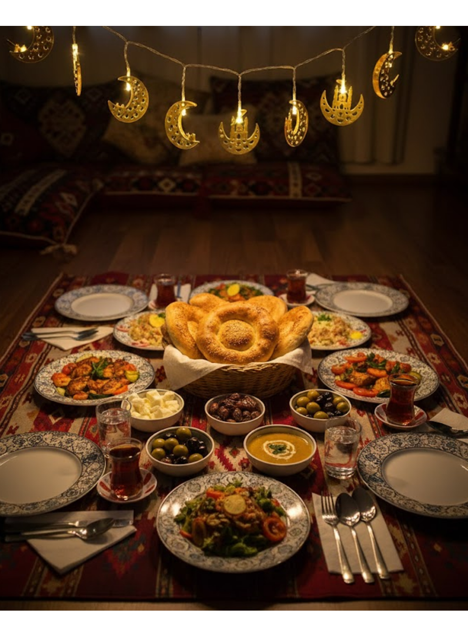 Gold Renk Metal Minareli Hilal LED Işık Pilli Ramazan Süsü