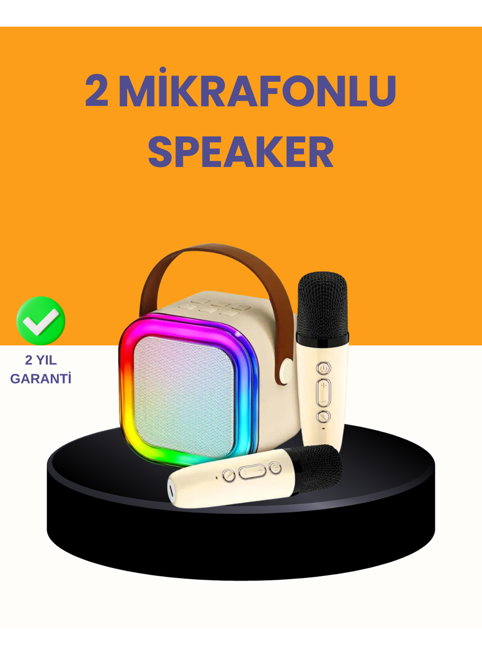 Çift Mikrofonlu Kompakt Karaoke Hoparlör – Uzun Pil Ömrü