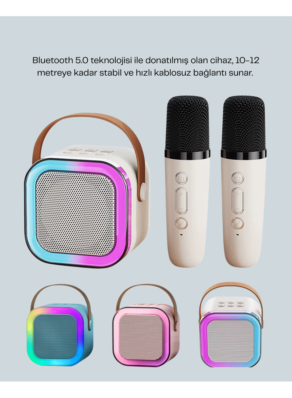LED Işıklı Taşınabilir Karaoke Hoparlör – USB & AUX Girişli