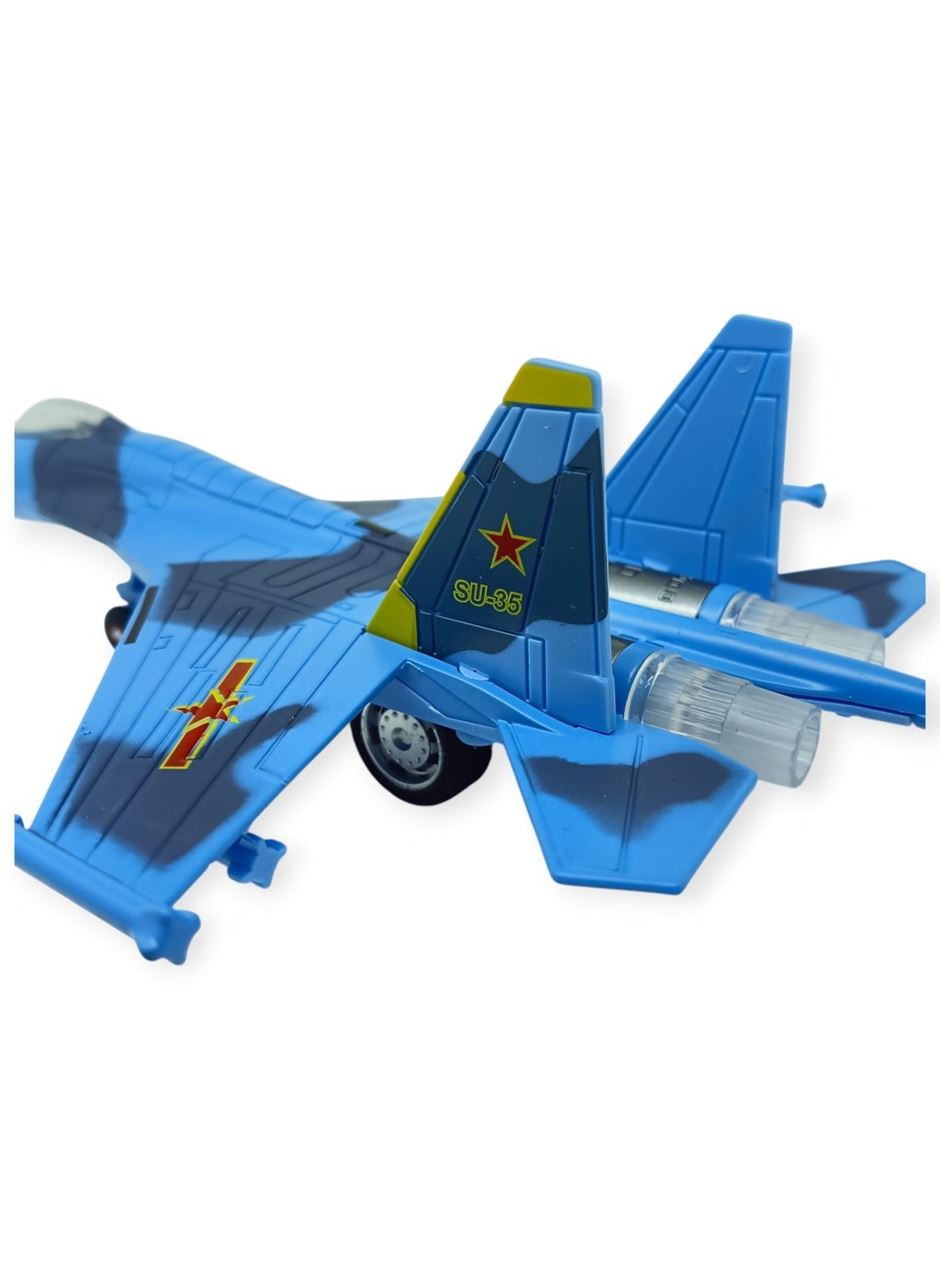 Çek Bırak Metal Uçak Sesli Işıklı 22 cm - Mavi