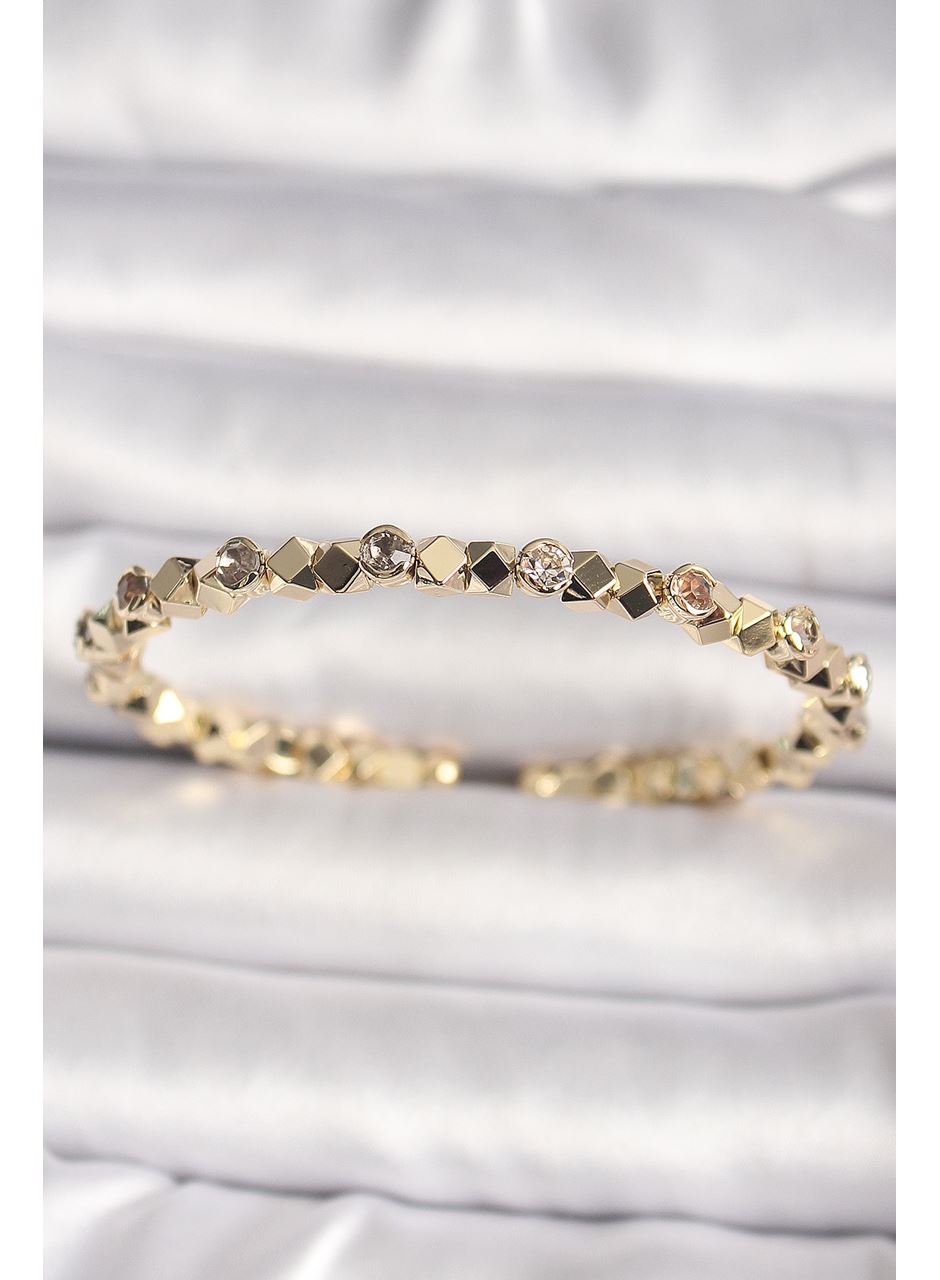 Pirinç Gold Renk Zirkon Taşlı Küp Dorika Model Kadın Bileklik