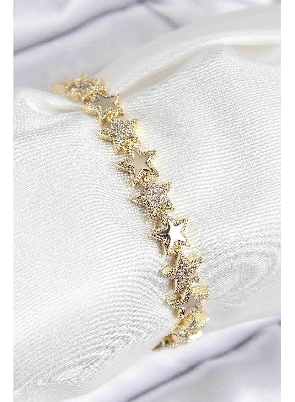 VIP Pirinç Zirkon Taşlı Yıldız Model Gold Renk Kadın Bileklik