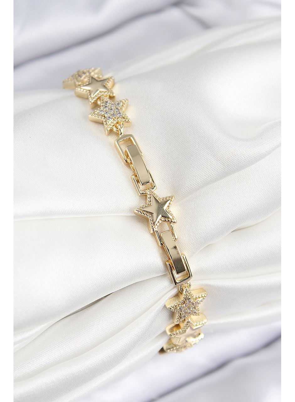 VIP Pirinç Zirkon Taşlı Yıldız Model Gold Renk Kadın Bileklik