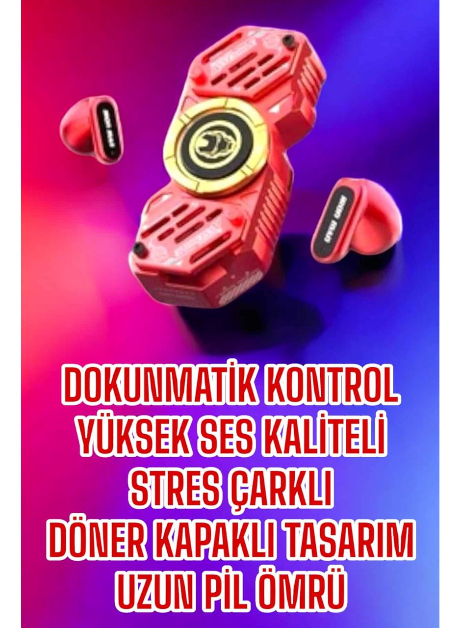 Kırmızı Kablosuz Bluetooth Kulaklık Stres Çarklı Oyuncu Kulaklığı