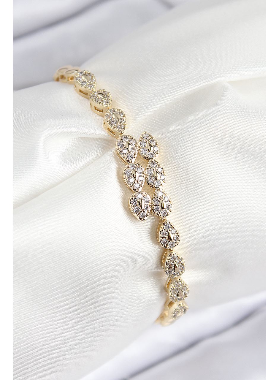 VIP Pirinç Zirkon Taşlı Sıralı Damla Model Gold Renk Kadın Bileklik