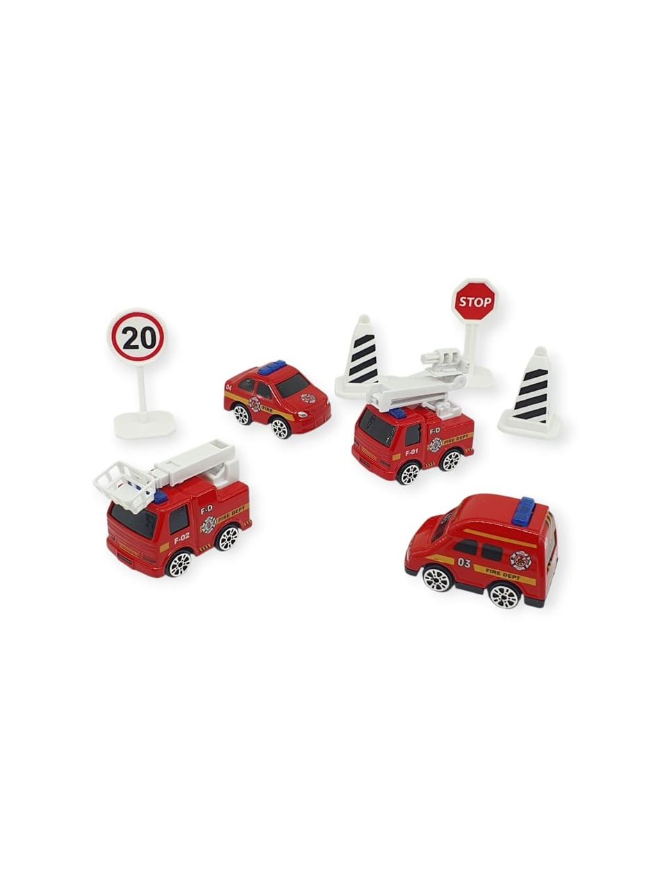 İş Makinaları 8 Parça Araç Seti - İtfaiye Seti