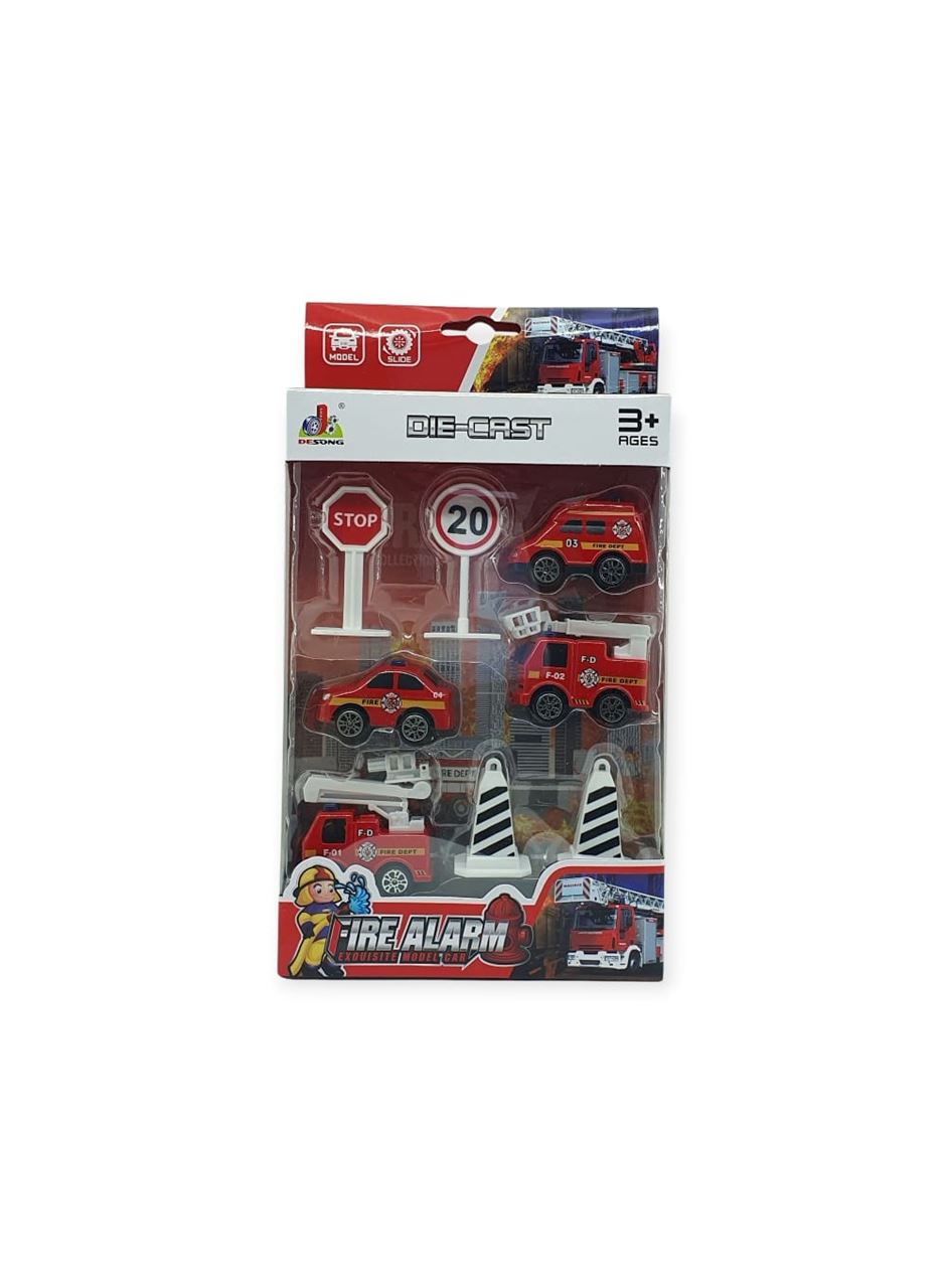 İş Makinaları 8 Parça Araç Seti - İtfaiye Seti