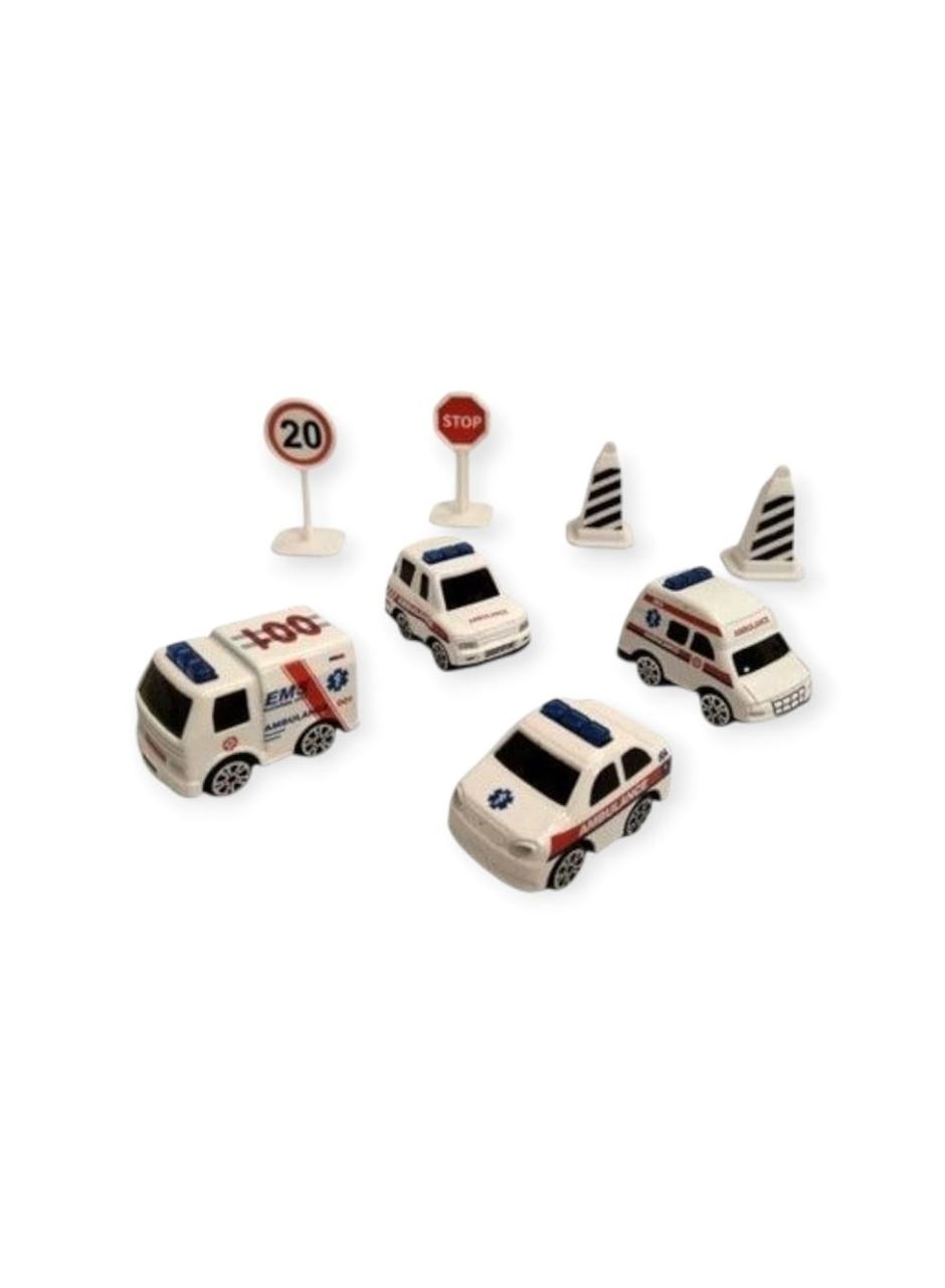 İş Makinaları 8 Parça Araç Seti - Ambulans Seti