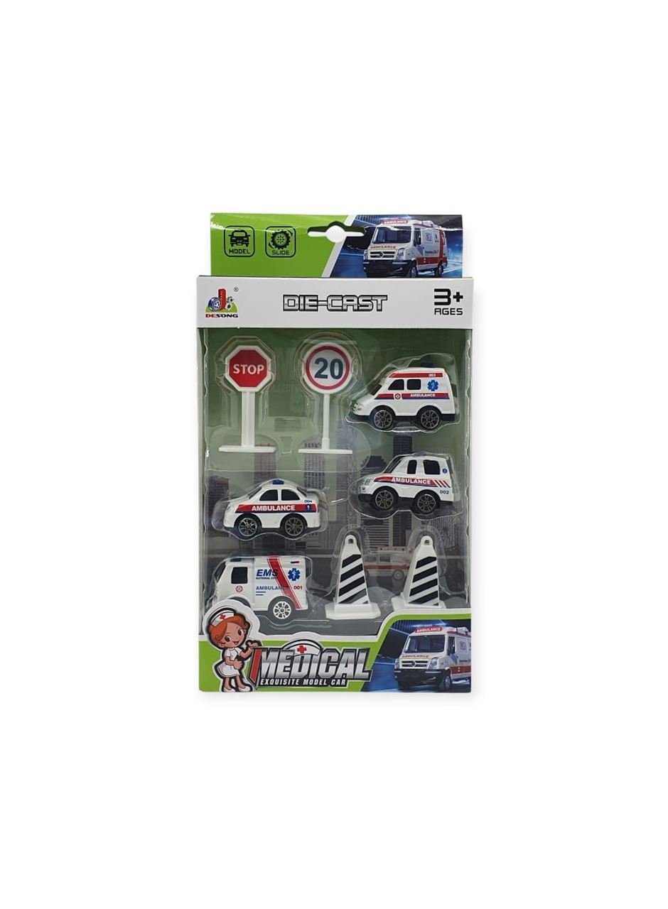 İş Makinaları 8 Parça Araç Seti - Ambulans Seti