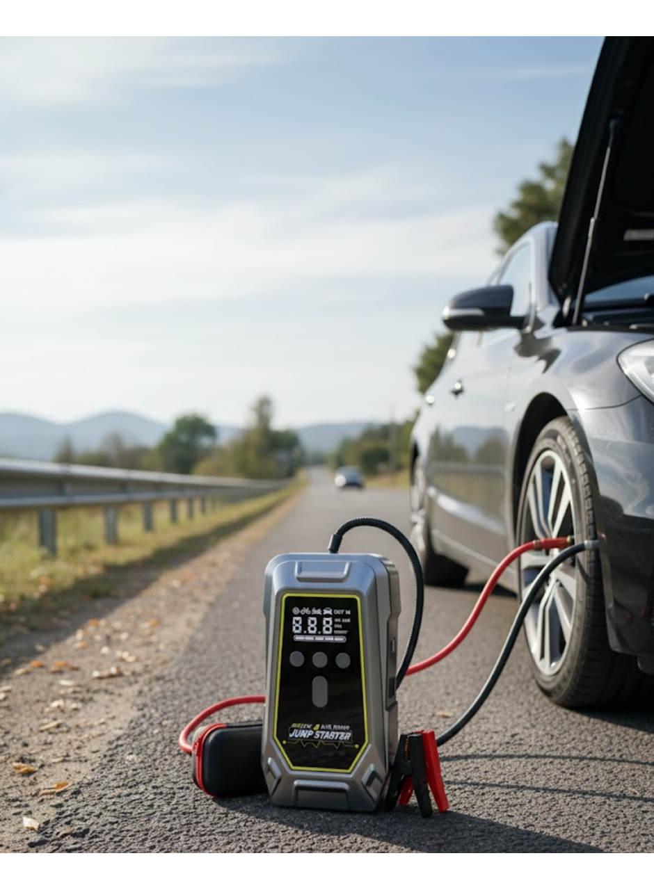 Acil Durum LED Işıklı Akü Takviye ve Hava Kompresörü