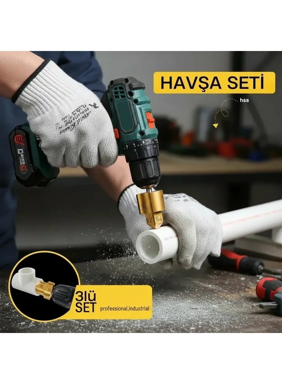 Plastik Boru Kalemtraş Kademeli Boru Açma Pvc Pprc Boru Tamir Delme Genişletme Onarımı İçin 3lü Havşa Seti (