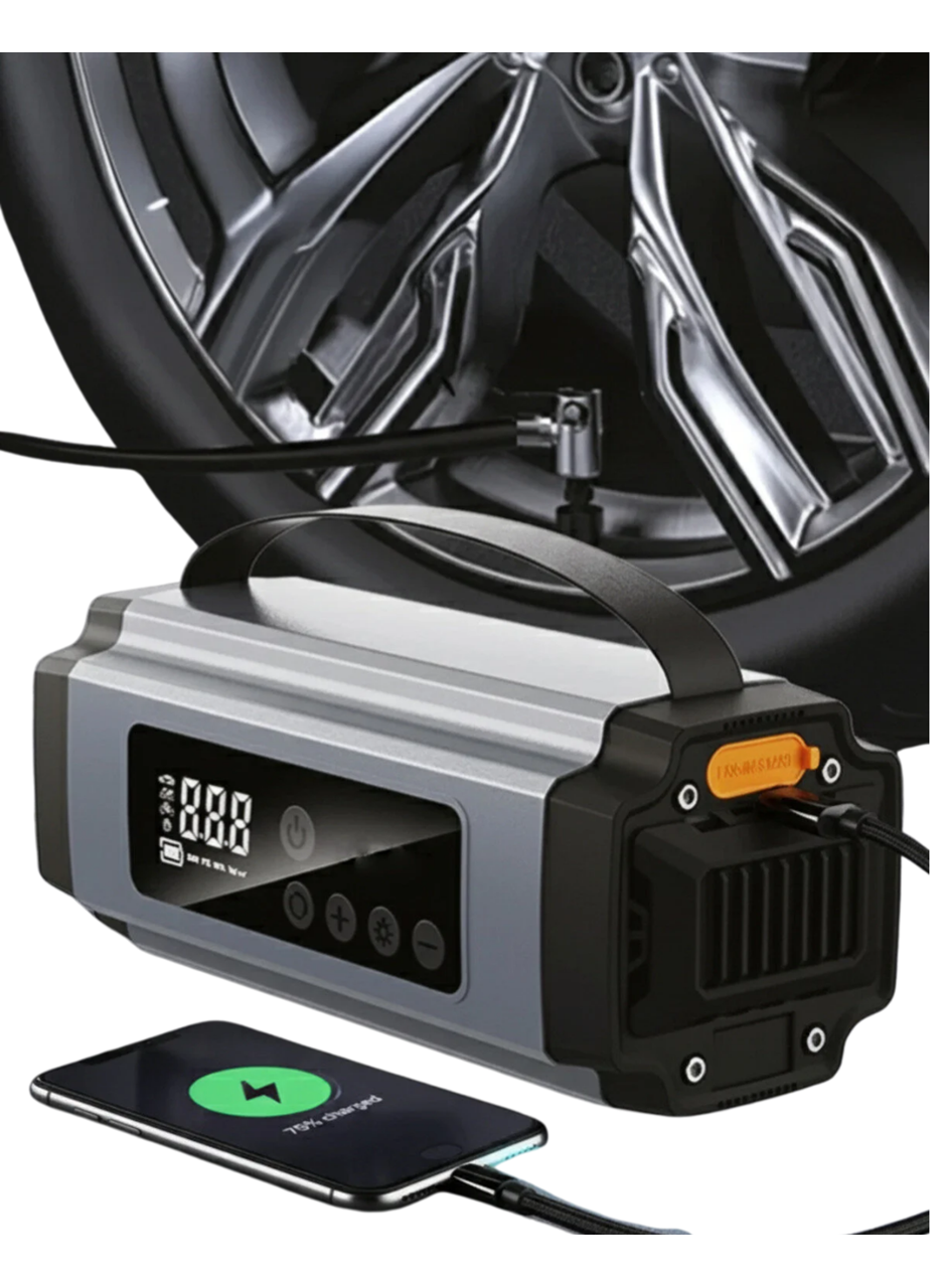 Dijital Göstergeli Akü Takviye Cihazı Lastik Şişirme Powerbank ve LED Işık Özellikli