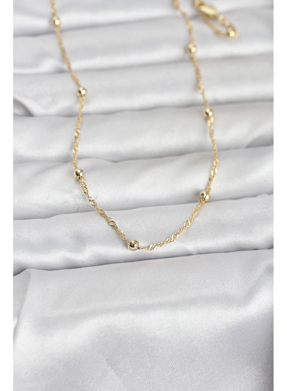 CM 14K Gold Renk Burgu ve Top Zincirli Model 60 cm Kadın Kolye