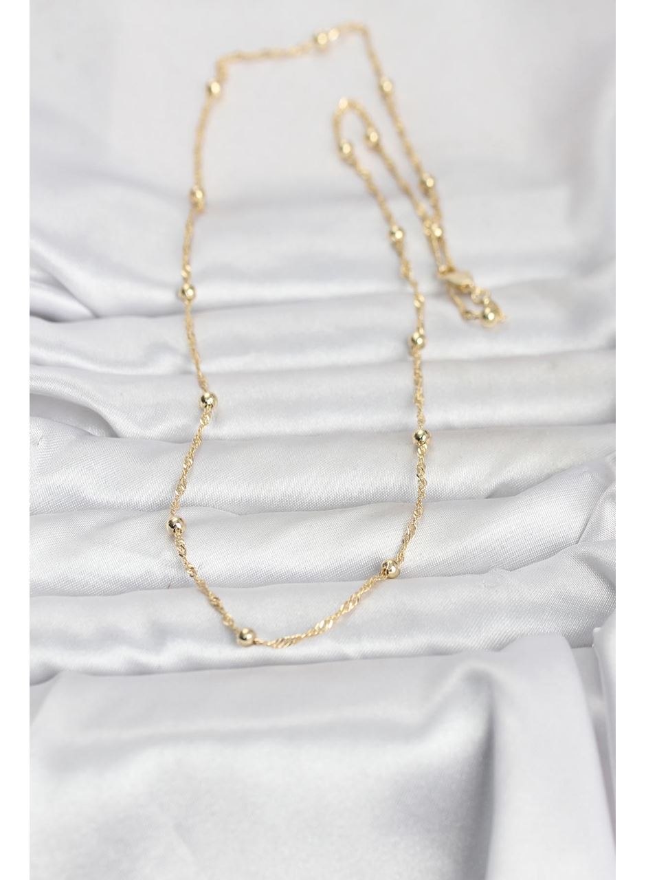 CM 14K Gold Renk Burgu ve Top Zincirli Model 60 cm Kadın Kolye