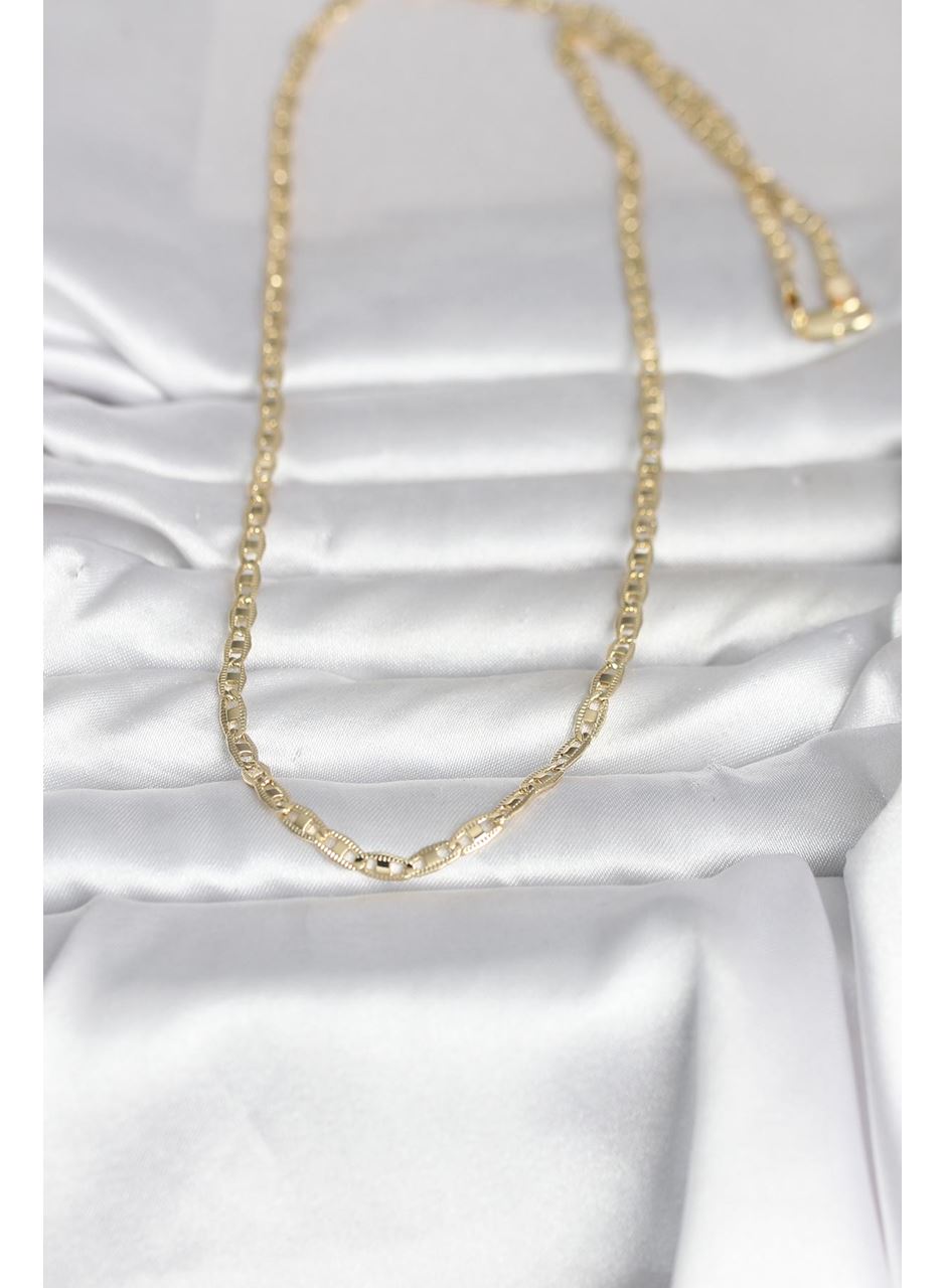 CM 14K Gold Renk Lazer Kesim Zincirli Model 60 cm Kadın Kolye