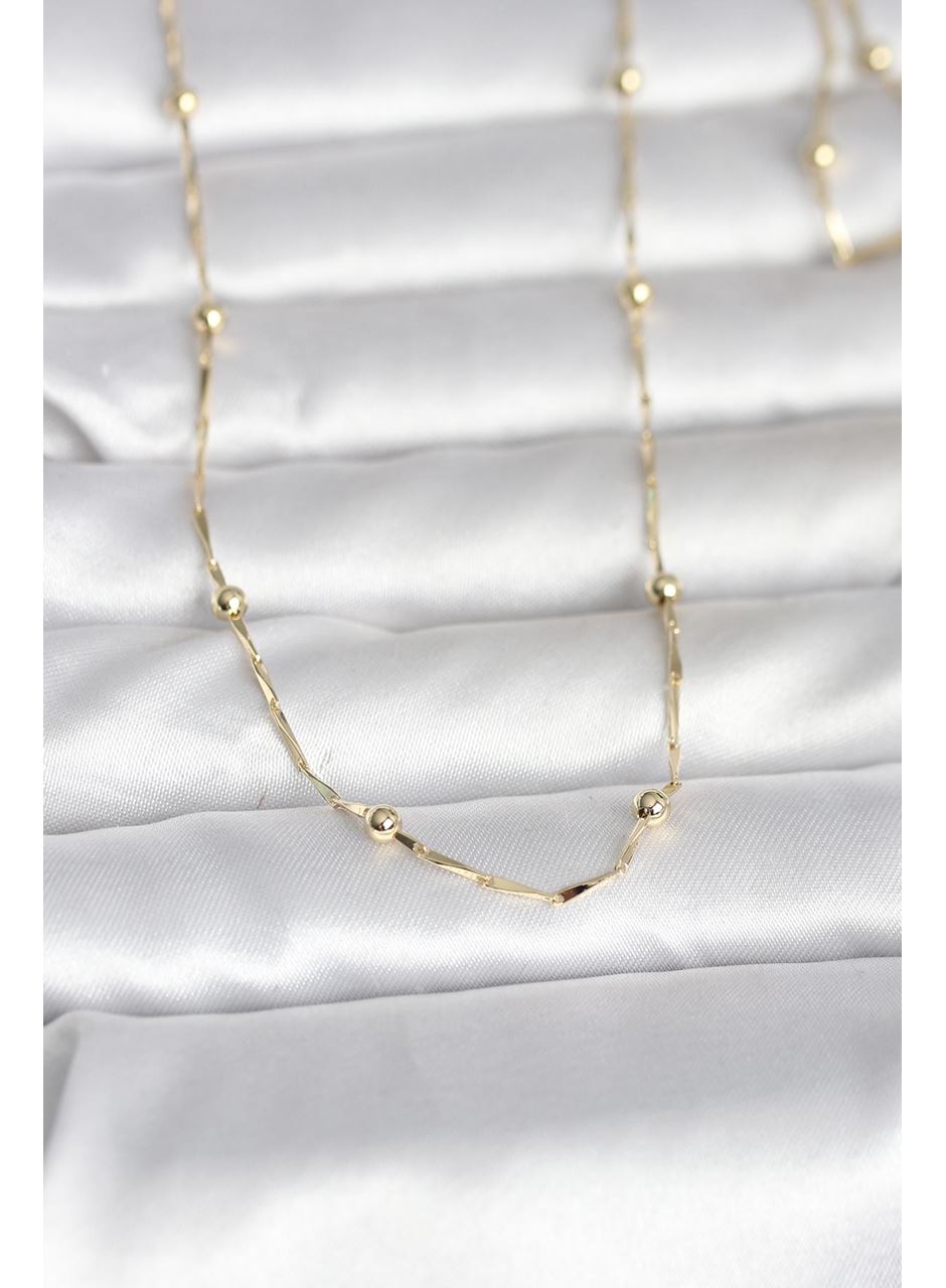 CM 14K Gold Renk Kesme Çubuk Zincir Topçuklu Model 60 cm Kadın Kolye