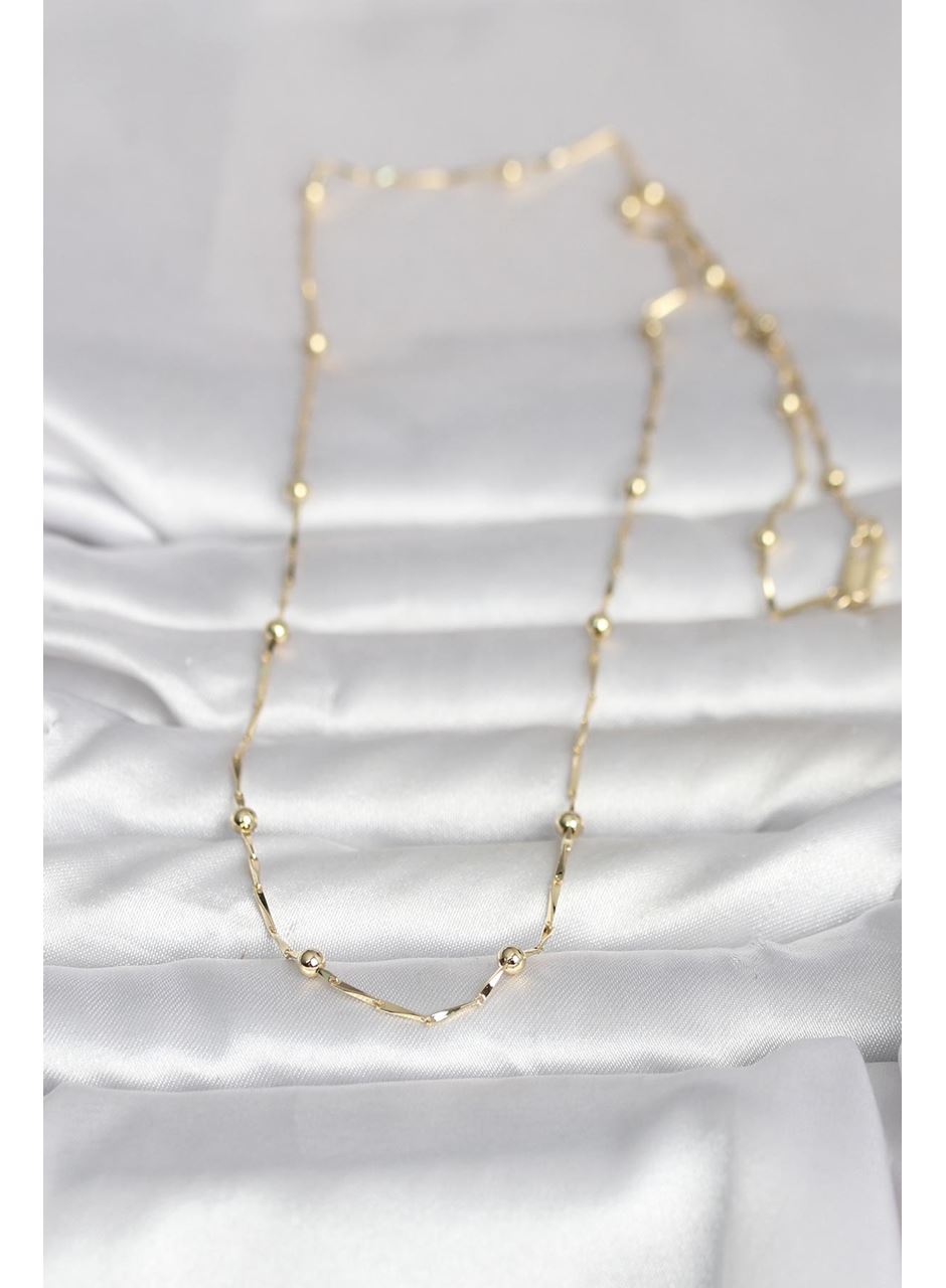 CM 14K Gold Renk Kesme Çubuk Zincir Topçuklu Model 60 cm Kadın Kolye