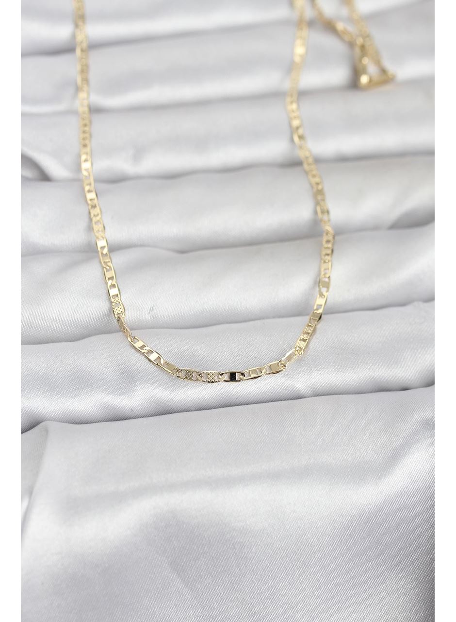 CM 14K Gold Renk Lazerli Yassı Model Zincirli 60 cm Kadın Kolye