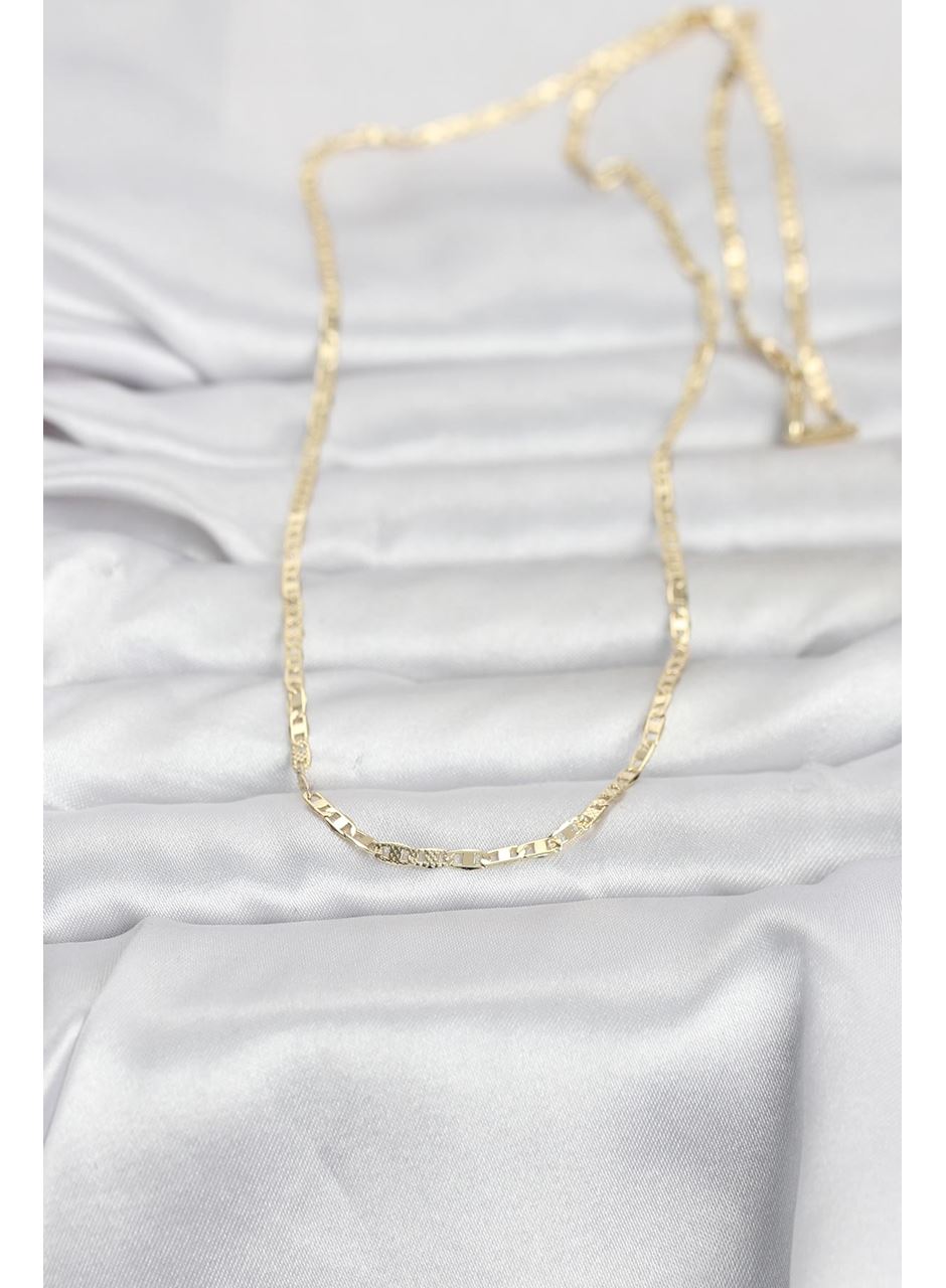 CM 14K Gold Renk Lazerli Yassı Model Zincirli 60 cm Kadın Kolye