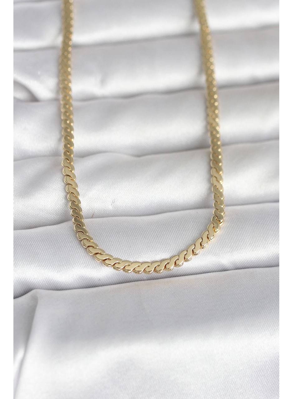 CM 14K Gold Renk Yassı Ezme Zincir Model 60 cm Kadın Kolye