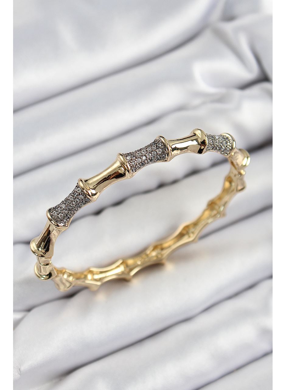 Pirinç Zirkon Taşlı Kemik Model Gold Renk Vip Kadın Bileklik