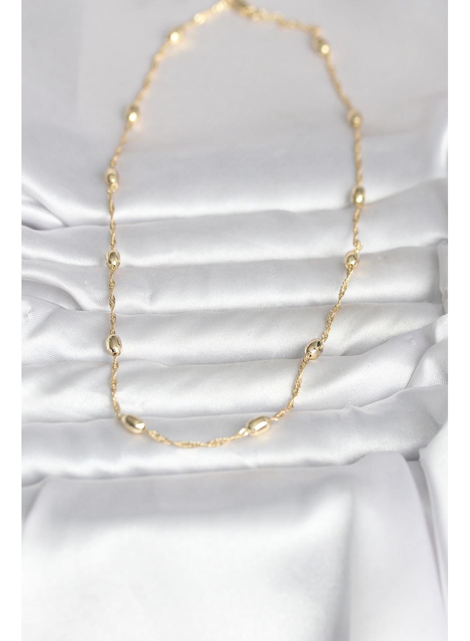 CM 14K Gold Renk Burgu Zincirli Damla Topçuk Model 45 cm Kadın Kolye