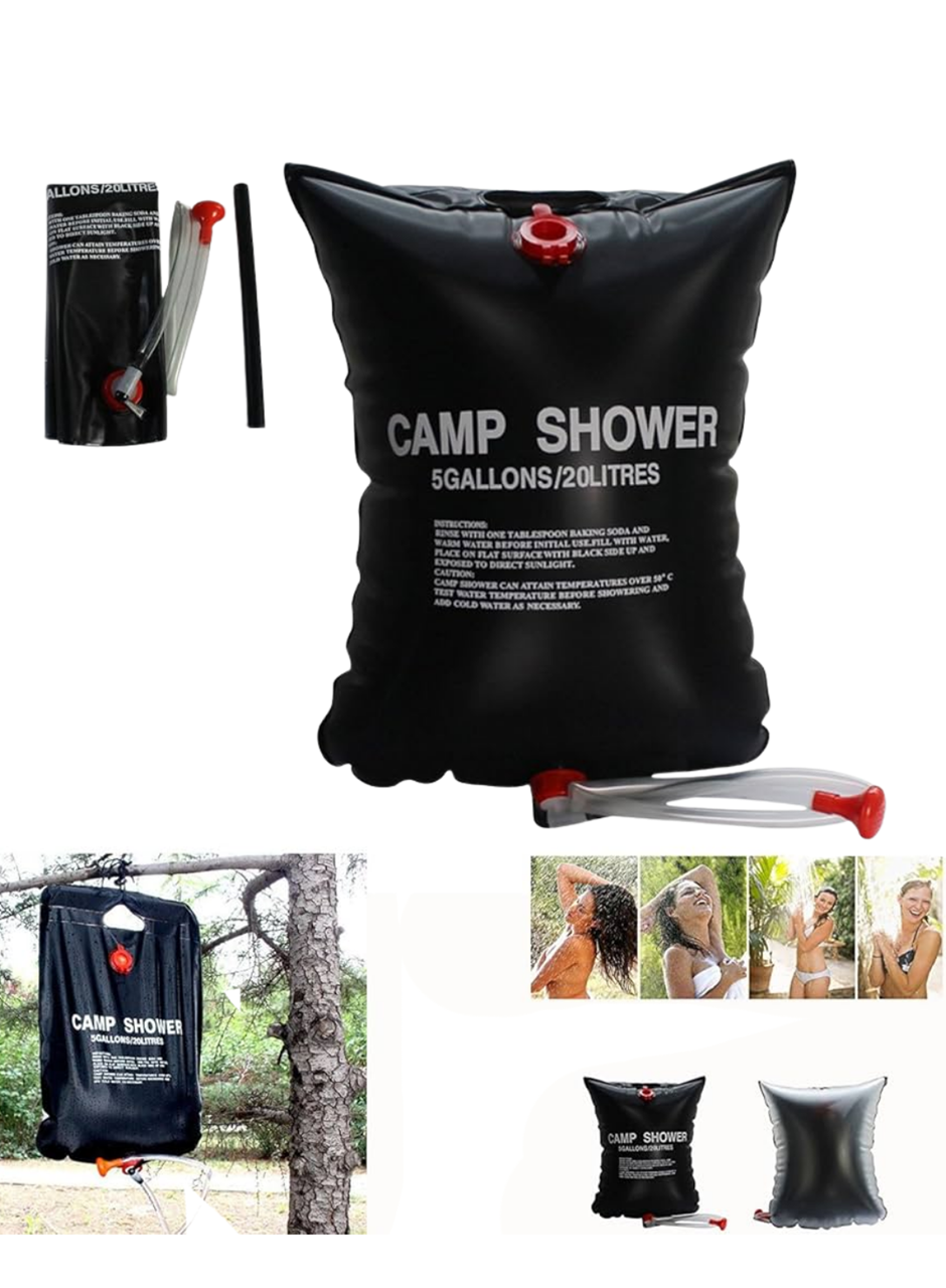 20 Litre Güneş Enerjili Kamp Duşu PVC Dayanıklı Taşınabilir Duş Torbası