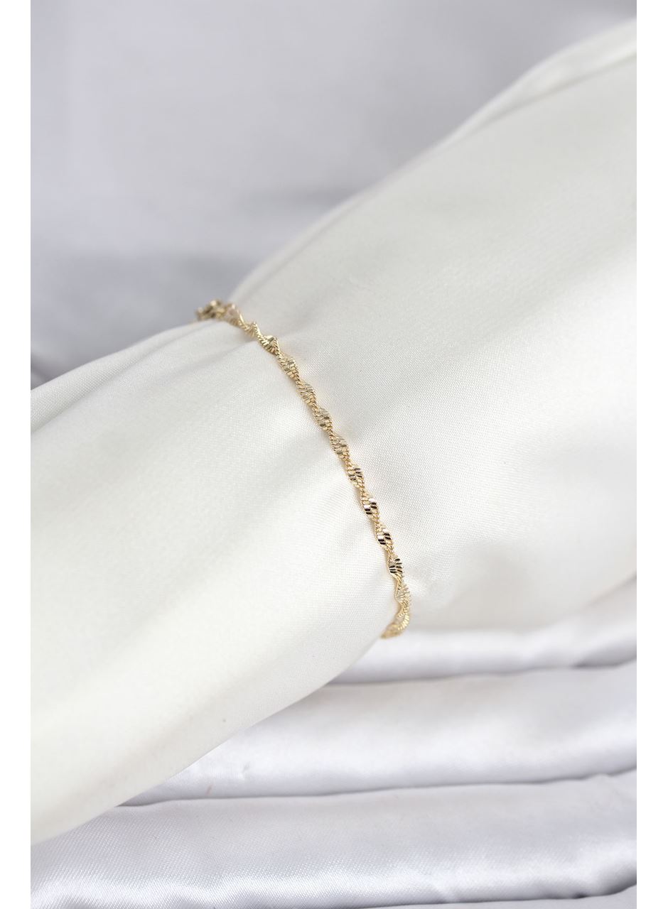 CM 14K Gold Renk Yassı Ezme Burgu Model Kadın Bileklik