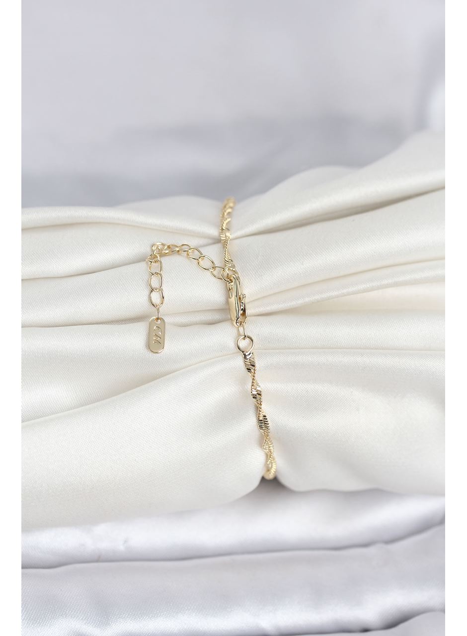 CM 14K Gold Renk Yassı Ezme Burgu Model Kadın Bileklik