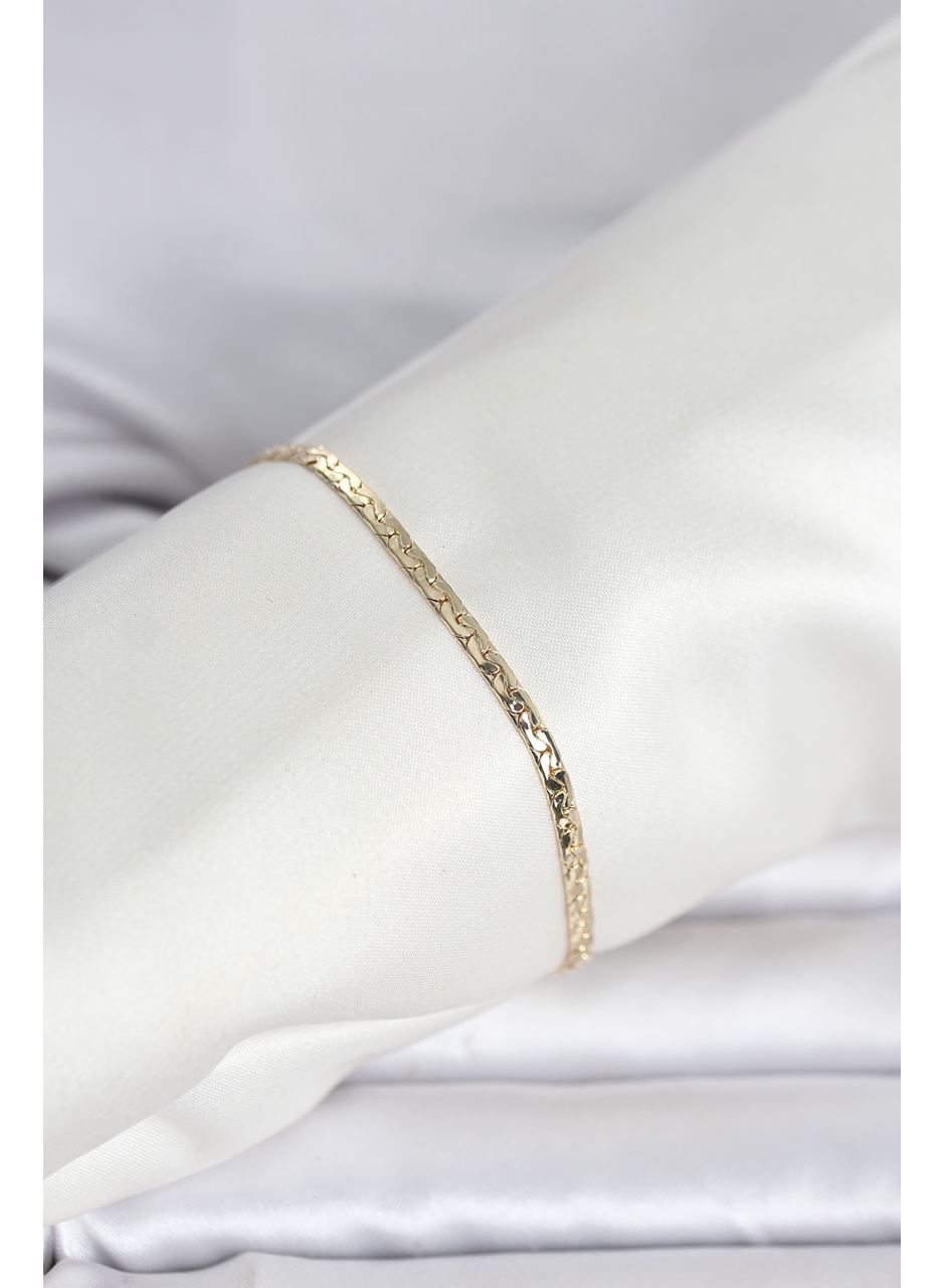 CM 14K Gold Renk Yassı Ezme Zincir Model Kadın Bileklik