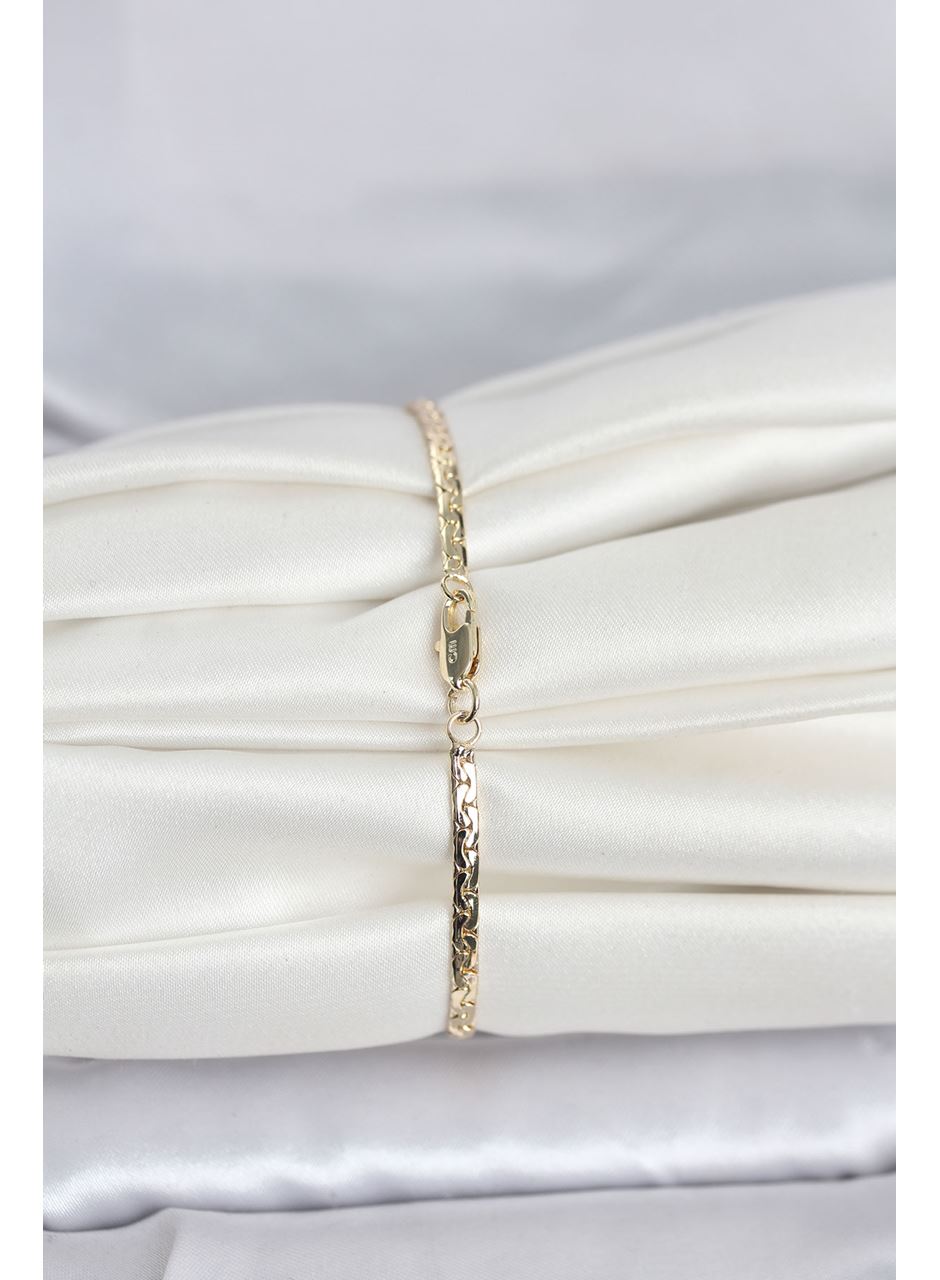 CM 14K Gold Renk Yassı Ezme Zincir Model Kadın Bileklik